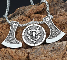 Load image into Gallery viewer, GuoShuang Men Viking Nordic Odin's Wolf and Raven Rune Pendant Necklace

