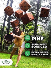 Load image into Gallery viewer, SWOOC Games - Yardzee, Farkle &amp; 20+ Games - Giant Yard Dice Set (All Weather) with Wooden Bucket, 5 Big Laminated Score Cards, and Dry Erase Marker - Jumbo Backyard Lawn Games
