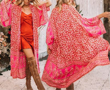 Load image into Gallery viewer, Kimono Cardigan for Women Summer Floral Cover Ups Open Front Chiffon Loose Casual Red 3X-Large
