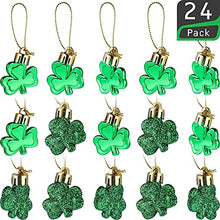Load image into Gallery viewer, Leinuosen 24 Pieces St Patrick's Day Shamrocks Ornament Good Luck Clover Hanging Bauble for Tree Baubles Table Shelf Festival Decorations (24 Pieces)

