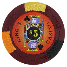 Load image into Gallery viewer, Brybelly King’s Casino Premium Poker Chip 14-Gram Heavyweight Clay Composite – Pack of 50 ($5 Red)
