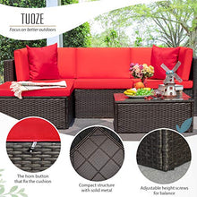 Load image into Gallery viewer, Tuoze 5 Pieces Patio Furniture Sectional Set Outdoor All-Weather PE Rattan Wicker Lawn Conversation Sets Cushioned Garden Sofa Set with Glass Coffee Table (red)
