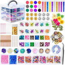 Load image into Gallery viewer, Resin Decoration Accessories Kit, Thrilez Resin Jewelry Making Supplies Kit with Dried Flowers, Resin Glitter Sequin, Mica Powder, Resin Foil Flakes and Epoxy Resin Fillers for Resin Crafts Beginners
