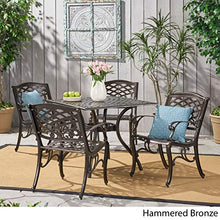 Load image into Gallery viewer, Christopher Knight Home Hallandale Outdoor Sarasota Cast Aluminum Square Dining Set, 5-Pcs Set, Hammered Bronze
