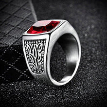Load image into Gallery viewer, Promsup Mens Square Red Garnet Ruby Stainless Steel Solitaire Wedding Band Rings Jewelry (10)
