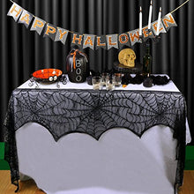 Load image into Gallery viewer, AerWo Halloween Decoration Black Lace Spiderweb Fireplace Mantle Scarf Cover Festive Party Supplies 45 X 243cm 18 x 96 inch
