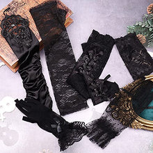 Load image into Gallery viewer, UBGICIG 6Pairs Black Lace Gloves Fingerless Gloves Long for Women Elegant Short Gloves Bridal Gloves for Wedding Dinner Parties Cosplay 1920s Gloves for Ladies and Egirls
