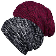Load image into Gallery viewer, 2 Pack Winter Slouchy Beanie Hat for Women &amp; Men, Knit Soft Cozy Oversized Warm Hats
