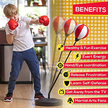 Load image into Gallery viewer, whoobli Punching Bag for Kids Incl Boxing Gloves | 3-8 Years Old Adjustable Kids Punching Bag with Stand | Boxing Bag Set Toy for Boys &amp; Girls
