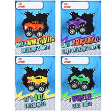 Load image into Gallery viewer, JOYIN 16 Pack Valentines Day Gift Cards With Gift Pull Back Monster Truck Toys for Valentine's Classroom Exchange Prizes Valentine Party Favor Toys
