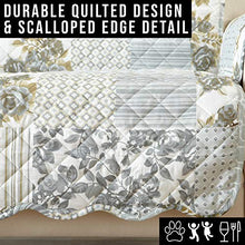 Load image into Gallery viewer, Patchwork Scalloped Printed Furniture Protector. Stain Resistant Couch Cover. (Sofa, Grey)

