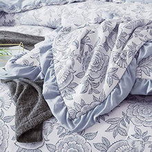 Load image into Gallery viewer, KASENTEX All Season Quilted Comforter Set Chic Modern Printed Pattern Down Alternative Fill 3-Piece with Stylish Boarder Trim Design(Floral Blue, King + 2 King Shams)
