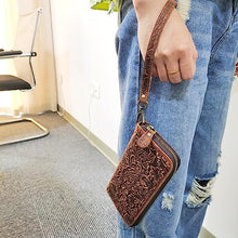 Load image into Gallery viewer, GUZUHUKU Vintage Embossed Zipper Wallet, Womens Wallets Large Capacity Detachable Wrist Strap Clutch Purses Perfect for Travel and Dating

