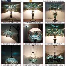 Load image into Gallery viewer, Tiffany Style Torchiere Light Floor Standing Lamp Wide 12 Tall 66 Inch Sea Blue Stained Glass Crystal Bead Dragonfly Lampshade for Living Room Bedroom Antique Table S147 WERFACTORY
