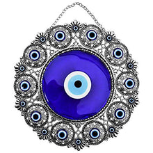 Load image into Gallery viewer, Erbulus Turkish X-Large Glass Blue Evil Eye Wall Hanging Ornament with Round Eye Design - Metal Home Decor - Turkish Nazar Bead Amulet - Protection and Good Luck Charm Gift (Blue)
