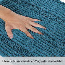 Load image into Gallery viewer, Turquoise Blue Shaggy Chenille Bathroom Rugs, Super Soft Thick Striped Microbiber Shag Rugs, Machine Washable Non Slip Water Absorbent Kitchen Mats (2 Pack, 20" x 32" &amp; 17" x 24")
