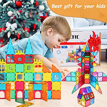 Load image into Gallery viewer, Lati 130 pcs Magnetic Tiles, Magnet Building Blocks for Kids STEM Construction Set Clear Imagination Inspirational Educational Magnetic Toys for 3 4 5 6 7 Years Old Boys Girls Gifts with 2 Cars
