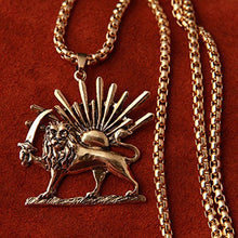 Load image into Gallery viewer, Asoodehdelan Gold Pt Iranian Persian Lion Sun Shir Khorshid Pahlavi Necklace Iran Farvahar (24" Gold Chain)
