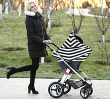Load image into Gallery viewer, Stretchy Baby Car Seat Covers for Boys Girls, Infant Car Canopy for Spring Autumn Winter,Snug Warm Breathable, Zipped Window,Universal Fit,Black White Stripe-Patented Design
