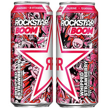 Load image into Gallery viewer, Rockstar, Boom Energy Drink with Caffeine and Taurine 16oz Cans Pack Packaging May Vary, Whipped Strawberry, 12 Count
