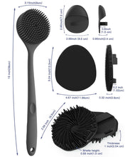 Load image into Gallery viewer, Manmihealth Silicone Back Scrubber &amp; Soft Bath Glove Set 4 PCS(Thick Bristles), Super-Exfoliating Body Scrubber &amp; Super-Lathering Shower Brush Combination, with 2 Free Hooks (Black)
