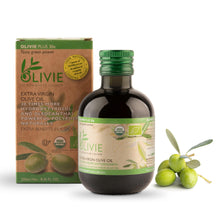 Load image into Gallery viewer, Organic High Polyphenol Rich Extra Virgin Olive Oil OLIVIE PLUS 30X | Moroccan Desert Olive Oil | EVOO | MD Recommended | Organic, Kosher | 250 ml Glass Bottle

