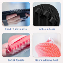 Load image into Gallery viewer, Manmihealth Silicone Back Scrubber &amp; Soft Bath Glove Set 4 PCS(Thick Bristles), Super-Exfoliating Body Scrubber &amp; Super-Lathering Shower Brush Combination, with 2 Free Hooks (Black)
