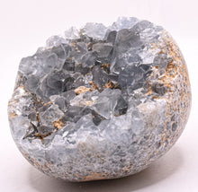 Load image into Gallery viewer, 3.4" 680g Silverish Clear Blue Celestite Geode Cluster Sphere Orb Natural Sparkling Celestine Gemstone Crystal Mineral Specimen - Madagascar + Stand
