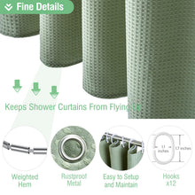 Load image into Gallery viewer, Dynamene Sage Green Shower Curtain - Waffle Textured Heavy Duty Thick Fabric Shower Curtains for Bathroom, 256GSM Luxury Weighted Polyester Cloth Bath Curtain Set with 12 Plastic Hooks，72Wx72H,Green

