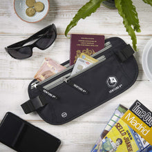 Load image into Gallery viewer, Slim Minimalist Design Money Belt, RFID Blocking for Men &amp; Women - Ideal for Keeping Your Cash, Credit Card, Passport, Phone Safe When Traveling (Black)
