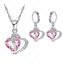 Load image into Gallery viewer, Luxury Women 925 Sterling Silver Cubic Zircon Necklace Pendant Earrings Sets Cartilage Piercing Jewelry Wedding Heart Design
