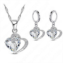 Load image into Gallery viewer, Luxury Women 925 Sterling Silver Cubic Zircon Necklace Pendant Earrings Sets Cartilage Piercing Jewelry Wedding Heart Design
