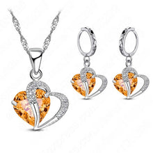 Load image into Gallery viewer, Luxury Women 925 Sterling Silver Cubic Zircon Necklace Pendant Earrings Sets Cartilage Piercing Jewelry Wedding Heart Design
