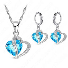 Load image into Gallery viewer, Luxury Women 925 Sterling Silver Cubic Zircon Necklace Pendant Earrings Sets Cartilage Piercing Jewelry Wedding Heart Design

