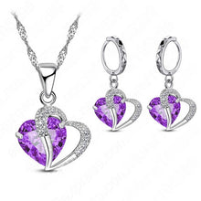 Load image into Gallery viewer, Luxury Women 925 Sterling Silver Cubic Zircon Necklace Pendant Earrings Sets Cartilage Piercing Jewelry Wedding Heart Design
