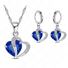 Load image into Gallery viewer, Luxury Women 925 Sterling Silver Cubic Zircon Necklace Pendant Earrings Sets Cartilage Piercing Jewelry Wedding Heart Design
