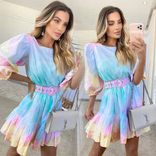 Load image into Gallery viewer, Summer new fashion tie-dye holiday Women Dress Short-sleeved Print show thin waist printing knee-length dress Party
