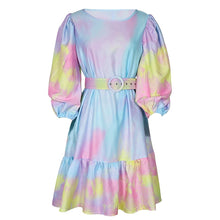 Load image into Gallery viewer, Summer new fashion tie-dye holiday Women Dress Short-sleeved Print show thin waist printing knee-length dress Party

