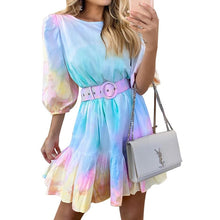 Load image into Gallery viewer, Summer new fashion tie-dye holiday Women Dress Short-sleeved Print show thin waist printing knee-length dress Party
