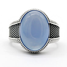 Load image into Gallery viewer, 2020 New Real  925 Sterling Silver Men's Ring with Big Natural Blue Agate Stone Vintage Simple Male Rings Turkish Jewelry Gift
