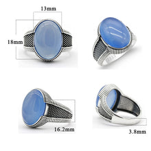 Load image into Gallery viewer, 2020 New Real  925 Sterling Silver Men's Ring with Big Natural Blue Agate Stone Vintage Simple Male Rings Turkish Jewelry Gift
