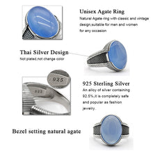 Load image into Gallery viewer, 2020 New Real  925 Sterling Silver Men's Ring with Big Natural Blue Agate Stone Vintage Simple Male Rings Turkish Jewelry Gift
