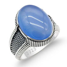 Load image into Gallery viewer, 2020 New Real  925 Sterling Silver Men's Ring with Big Natural Blue Agate Stone Vintage Simple Male Rings Turkish Jewelry Gift
