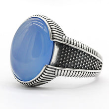 Load image into Gallery viewer, 2020 New Real  925 Sterling Silver Men's Ring with Big Natural Blue Agate Stone Vintage Simple Male Rings Turkish Jewelry Gift
