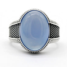 Load image into Gallery viewer, 2020 New Real  925 Sterling Silver Men's Ring with Big Natural Blue Agate Stone Vintage Simple Male Rings Turkish Jewelry Gift
