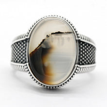 Load image into Gallery viewer, 2020 New Real  925 Sterling Silver Men's Ring with Big Natural Blue Agate Stone Vintage Simple Male Rings Turkish Jewelry Gift
