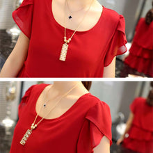 Load image into Gallery viewer, Chiffon Dress Women Summer Wave Cut Sweet Solid Short Sleeve Slim Casual Clothing Lady Plus Size M-5XL All-match Vestido Trendy
