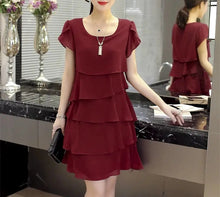 Load image into Gallery viewer, Chiffon Dress Women Summer Wave Cut Sweet Solid Short Sleeve Slim Casual Clothing Lady Plus Size M-5XL All-match Vestido Trendy
