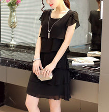 Load image into Gallery viewer, Chiffon Dress Women Summer Wave Cut Sweet Solid Short Sleeve Slim Casual Clothing Lady Plus Size M-5XL All-match Vestido Trendy
