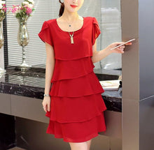 Load image into Gallery viewer, Chiffon Dress Women Summer Wave Cut Sweet Solid Short Sleeve Slim Casual Clothing Lady Plus Size M-5XL All-match Vestido Trendy
